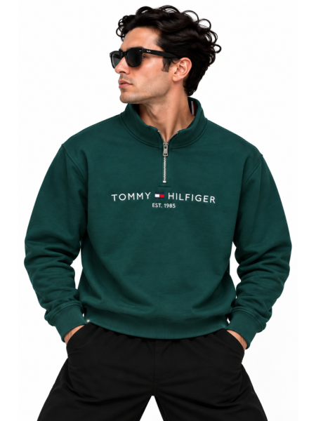 TOMMY HILFIGER NAKIŞ İŞLEMELI FERMUAR DETAYLI DIK YAKA SWEATSHIRT
