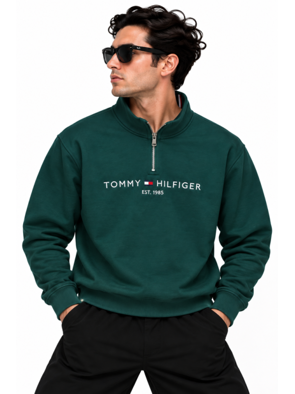 TOMMY HILFIGER NAKIŞ İŞLEMELI FERMUAR DETAYLI DIK YAKA SWEATSHIRT