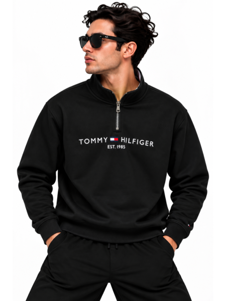 TOMMY HILFIGER NAKIŞ İŞLEMELI FERMUAR DETAYLI DIK YAKA SWEATSHIRT