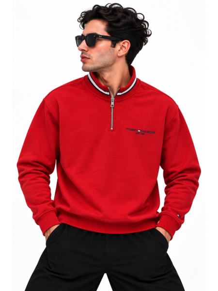 TOMMY HILFIGER NAKIŞ İŞLEMELI FERMUAR DETAYLI DIK YAKA SWEATSHIRT