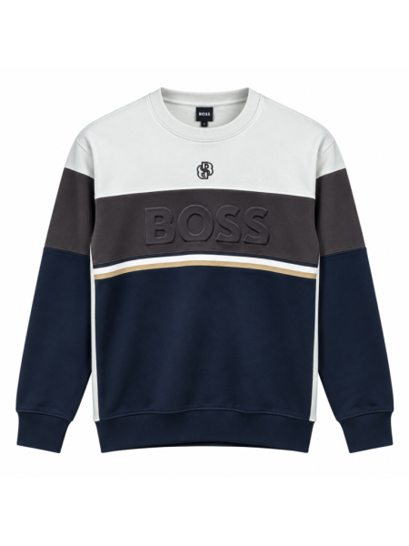 BOSS RENK BLOKLU SIFIR YAKA SWEATSHIRT