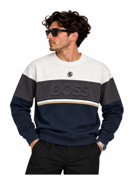 BOSS RENK BLOKLU SIFIR YAKA SWEATSHIRT
