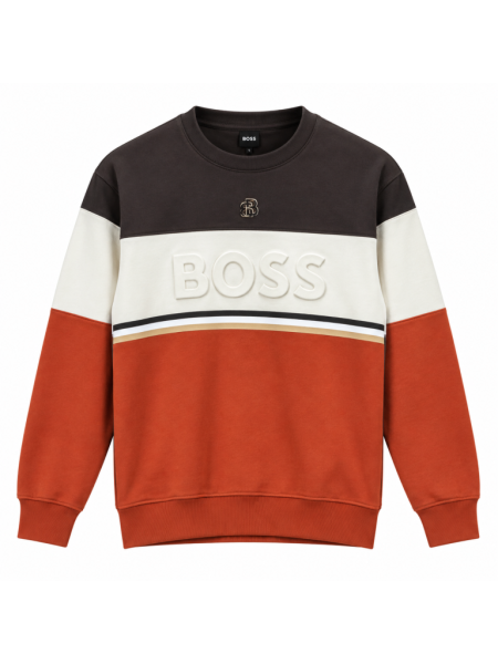 BOSS RENK BLOKLU SIFIR YAKA SWEATSHIRT