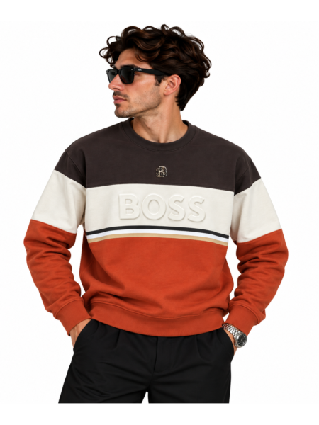BOSS RENK BLOKLU SIFIR YAKA SWEATSHIRT