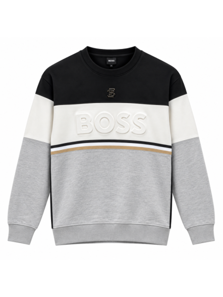 BOSS RENK BLOKLU SIFIR YAKA SWEATSHIRT