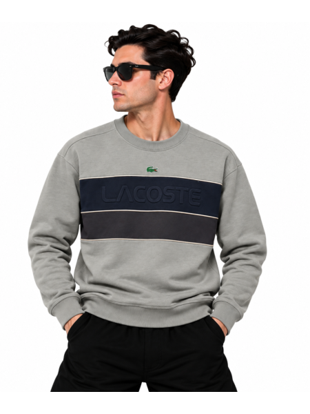 LACOSTE KABARTMA LOGO DETAYLI SIFIR YAKA SWEATSHIRT