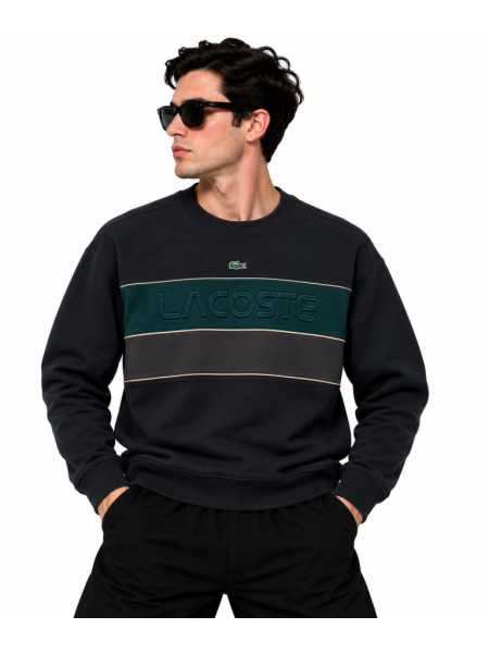 LACOSTE KABARTMA LOGO DETAYLI SIFIR YAKA SWEATSHIRT