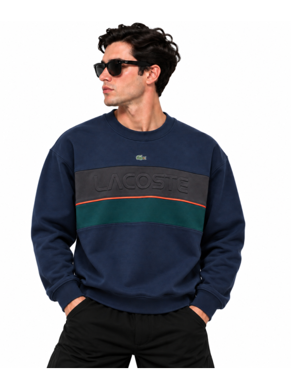 LACOSTE KABARTMA LOGO DETAYLI SIFIR YAKA SWEATSHIRT