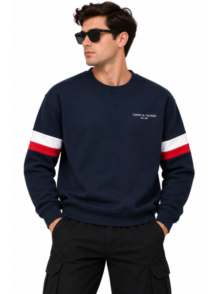 TOMMY HILFIGER ŞERIT KOL DETAYLI SIFIR YAKA SWEATSHIRT
