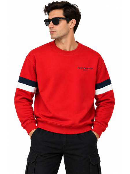 TOMMY HILFIGER ŞERIT KOL DETAYLI SIFIR YAKA SWEATSHIRT