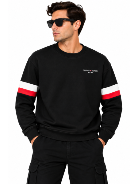 TOMMY HILFIGER ŞERIT KOL DETAYLI SIFIR YAKA SWEATSHIRT