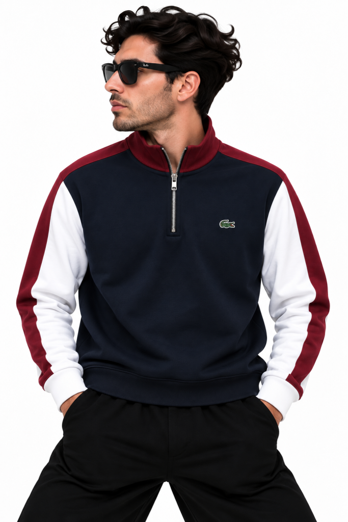 LACOSTE RENK BLOKLU FERMUAR DETAYLI SWEATSHIRT