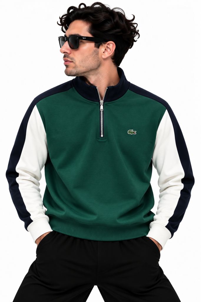 LACOSTE RENK BLOKLU FERMUAR DETAYLI SWEATSHIRT