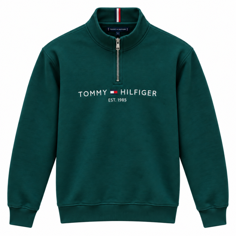TOMMY HILFIGER NAKIŞ İŞLEMELI FERMUAR DETAYLI DIK YAKA SWEATSHIRT