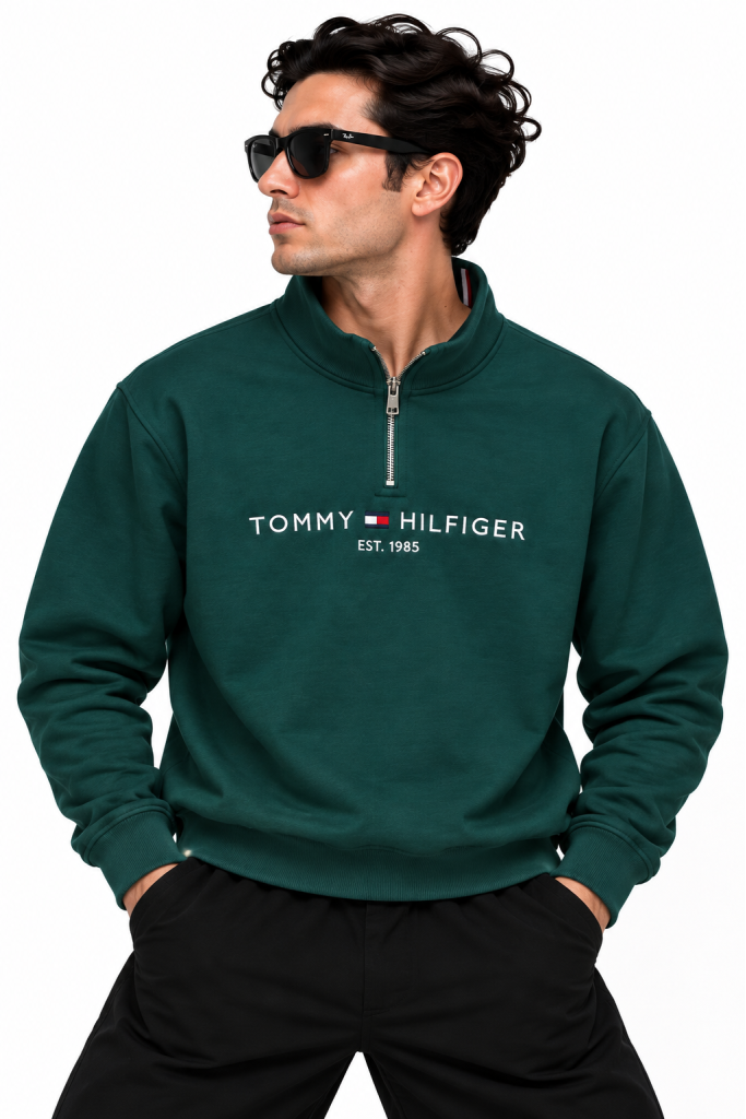 TOMMY HILFIGER NAKIŞ İŞLEMELI FERMUAR DETAYLI DIK YAKA SWEATSHIRT