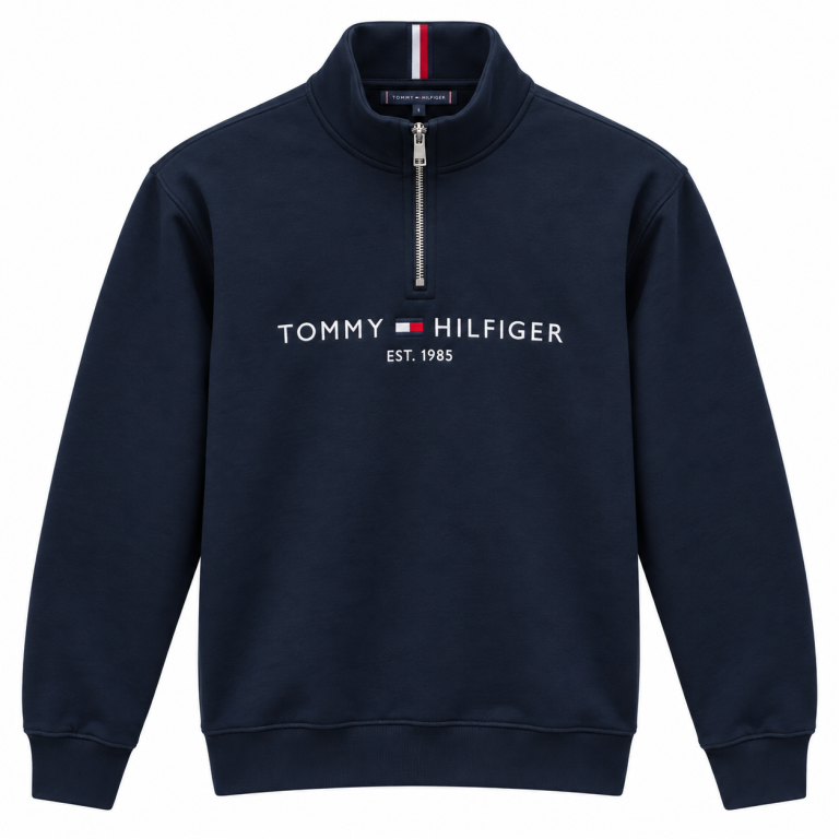 TOMMY HILFIGER NAKIŞ İŞLEMELI FERMUAR DETAYLI DIK YAKA SWEATSHIRT
