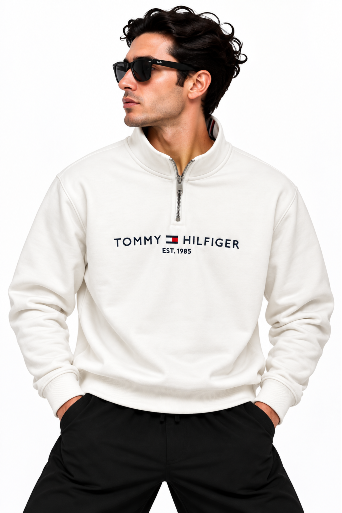 TOMMY HILFIGER NAKIŞ İŞLEMELI FERMUAR DETAYLI DIK YAKA SWEATSHIRT