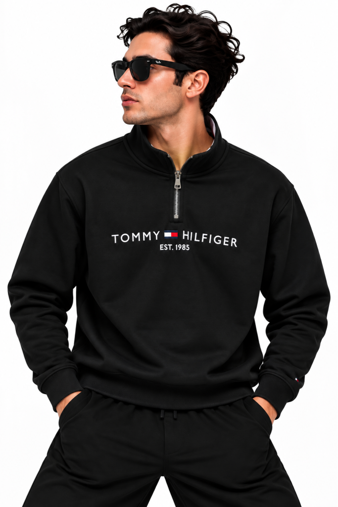 TOMMY HILFIGER NAKIŞ İŞLEMELI FERMUAR DETAYLI DIK YAKA SWEATSHIRT