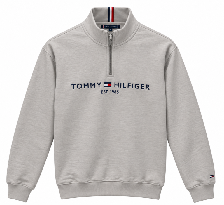 TOMMY HILFIGER NAKIŞ İŞLEMELI FERMUAR DETAYLI DIK YAKA SWEATSHIRT