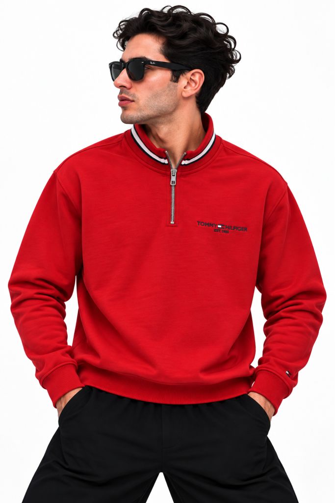 TOMMY HILFIGER NAKIŞ İŞLEMELI FERMUAR DETAYLI DIK YAKA SWEATSHIRT