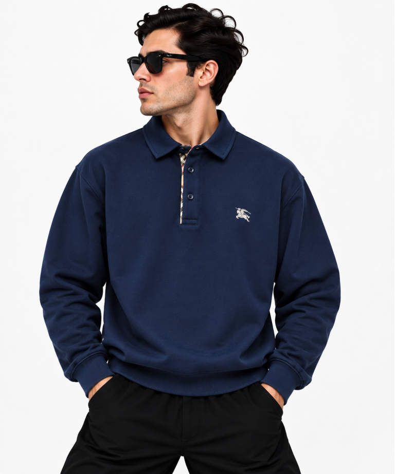 BURBERRY EKOSE DETAYLI POLO YAKA SWEATSHIRT