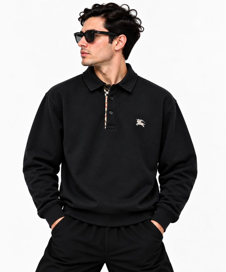 BURBERRY EKOSE DETAYLI POLO YAKA SWEATSHIRT