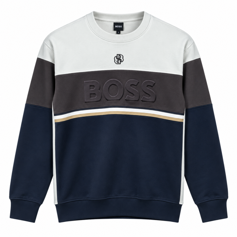 BOSS RENK BLOKLU SIFIR YAKA SWEATSHIRT
