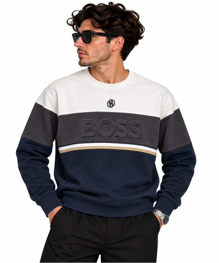 BOSS RENK BLOKLU SIFIR YAKA SWEATSHIRT