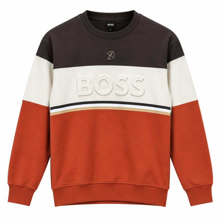 BOSS RENK BLOKLU SIFIR YAKA SWEATSHIRT