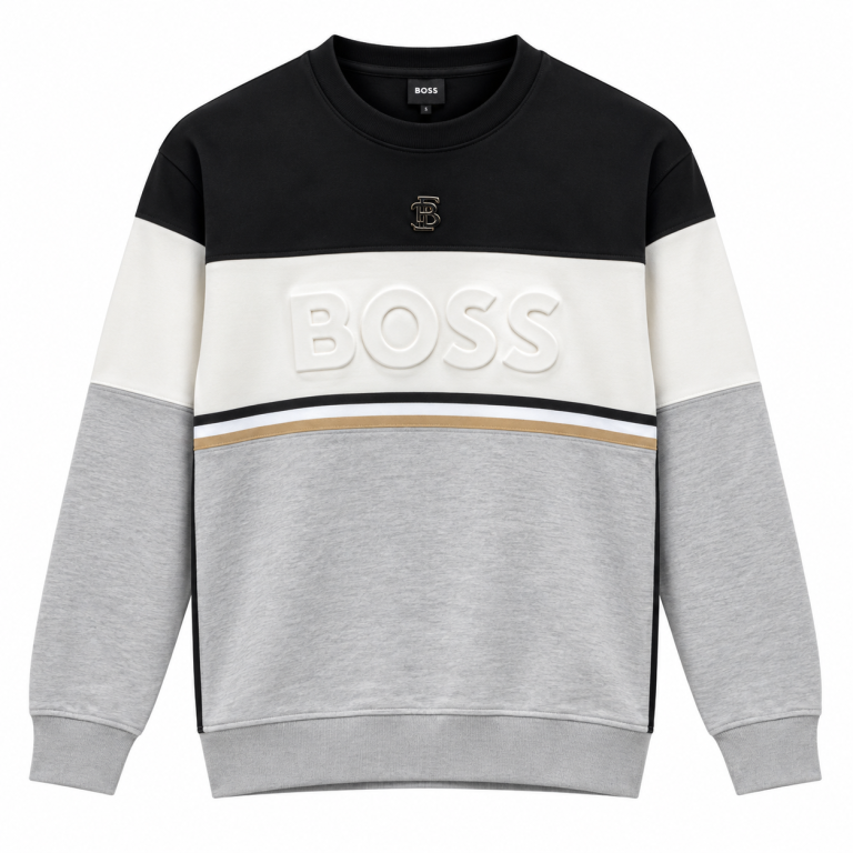 BOSS RENK BLOKLU SIFIR YAKA SWEATSHIRT
