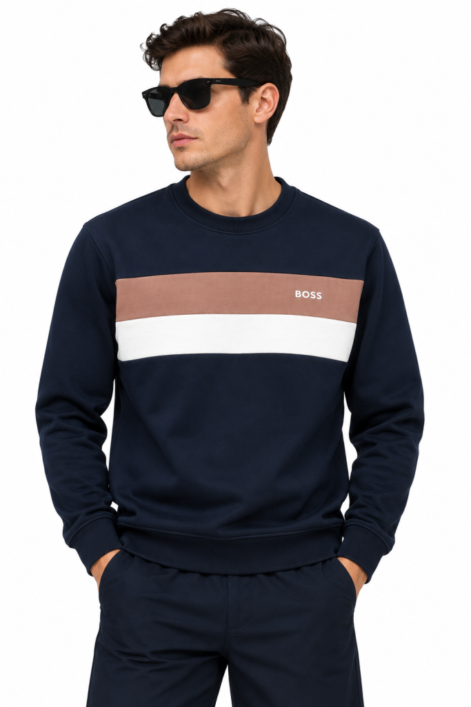 BOSS RENK BLOKLU SIFIR YAKA SWEATSHIRT 2