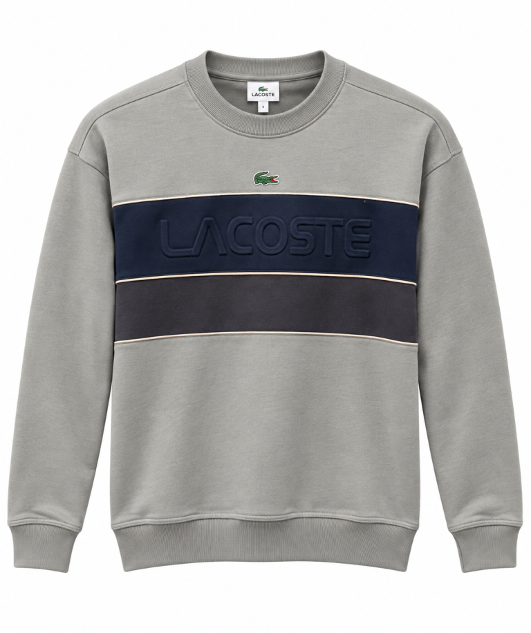 LACOSTE KABARTMA LOGO DETAYLI SIFIR YAKA SWEATSHIRT