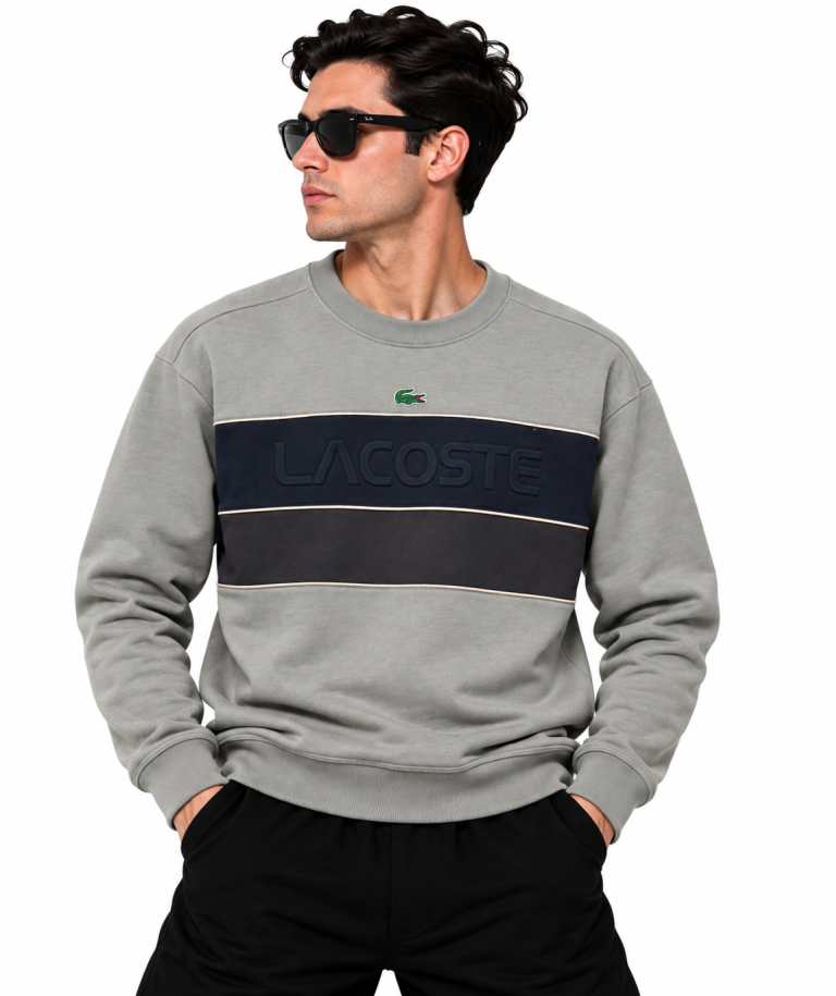 LACOSTE KABARTMA LOGO DETAYLI SIFIR YAKA SWEATSHIRT