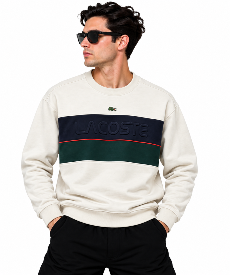 LACOSTE KABARTMA LOGO DETAYLI SIFIR YAKA SWEATSHIRT