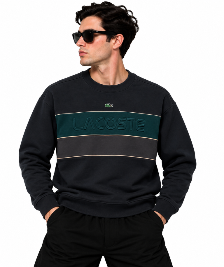LACOSTE KABARTMA LOGO DETAYLI SIFIR YAKA SWEATSHIRT