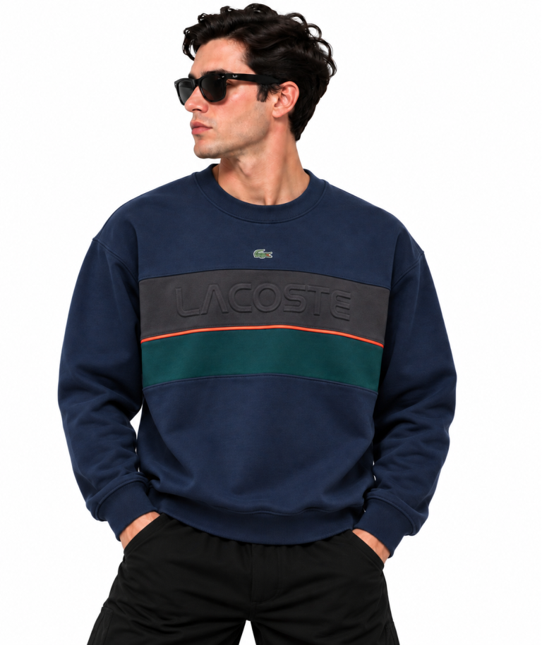 LACOSTE KABARTMA LOGO DETAYLI SIFIR YAKA SWEATSHIRT