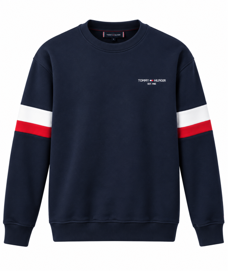 TOMMY HILFIGER ŞERIT KOL DETAYLI SIFIR YAKA SWEATSHIRT