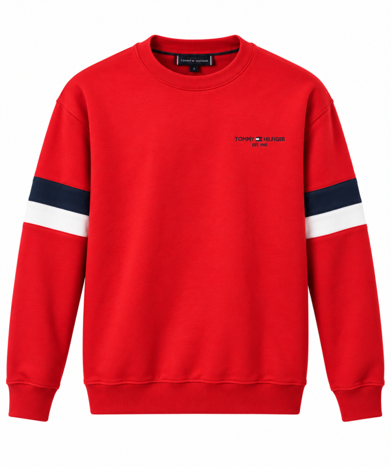 TOMMY HILFIGER ŞERIT KOL DETAYLI SIFIR YAKA SWEATSHIRT