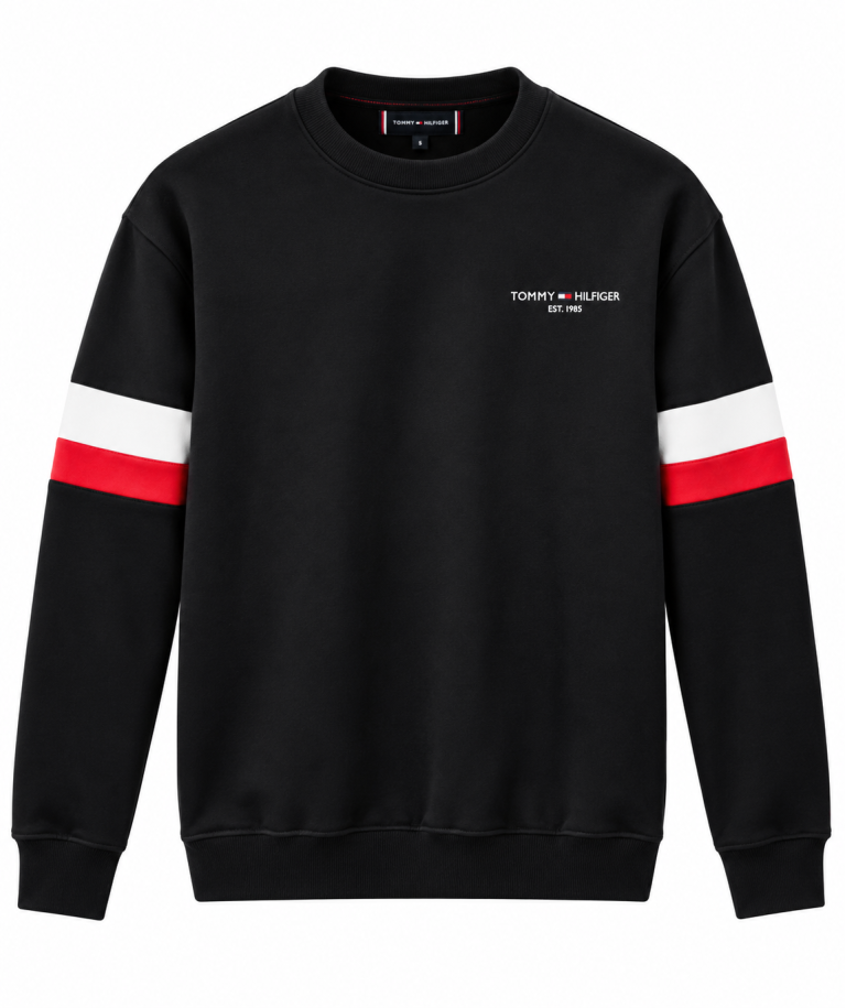 TOMMY HILFIGER ŞERIT KOL DETAYLI SIFIR YAKA SWEATSHIRT