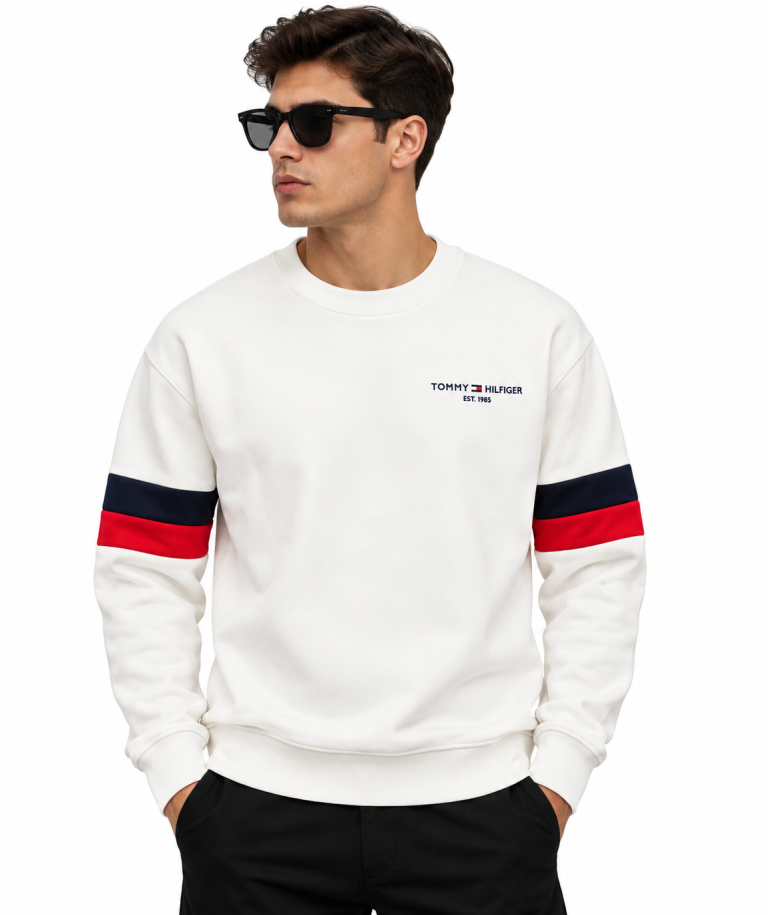 TOMMY HILFIGER ŞERIT KOL DETAYLI SIFIR YAKA SWEATSHIRT